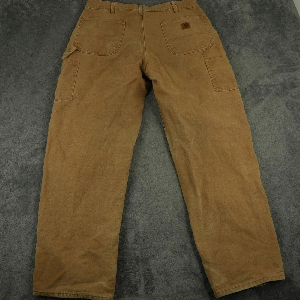 Carhartt B111 Carpenter Pants Men 36x32(34x31) Brown Flannel Lined Duck Canvas